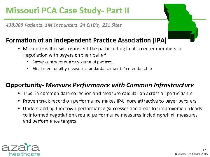 Missouri PCA Case Study- Part II 438, 000 Patients, 1 M Encounters, 24 CHC’s,