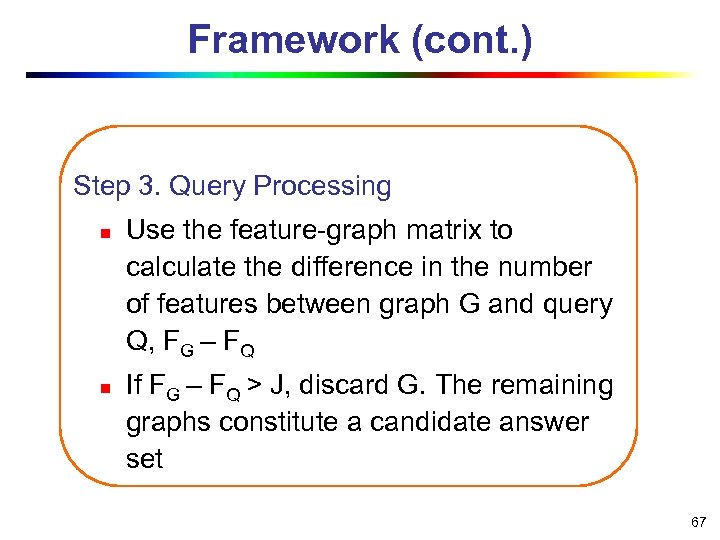 Framework (cont. ) Step 3. Query Processing n n Use the feature-graph matrix to