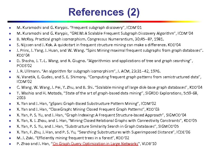References (2) n n n n n M. Kuramochi and G. Karypis. “Frequent subgraph