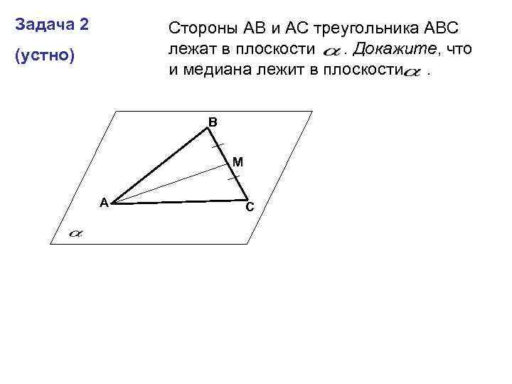 Задача 2 Стороны АВ и АС треугольника АВС лежат в плоскости. Докажите, что и