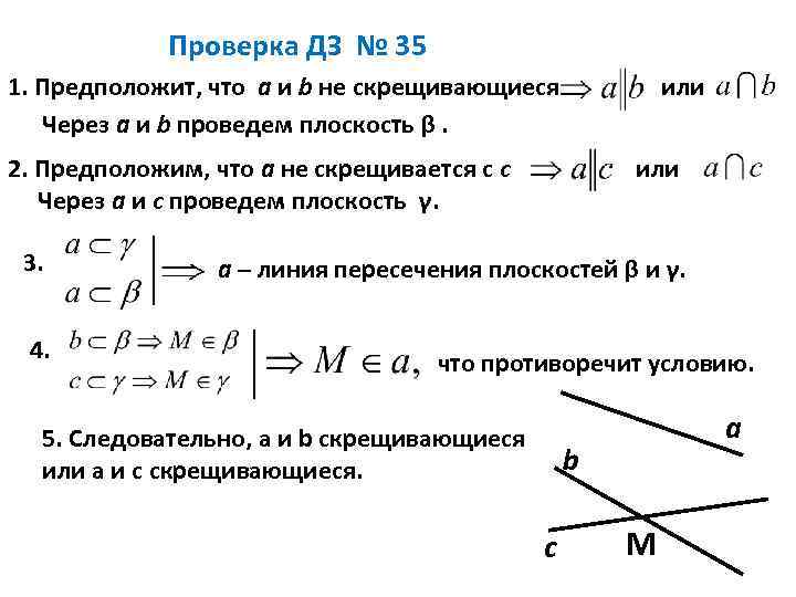 Проверка ДЗ № 35 1. Предположит, что а и b не скрещивающиеся Через а