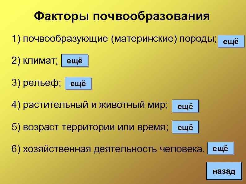 Схема почвообразующие факторы