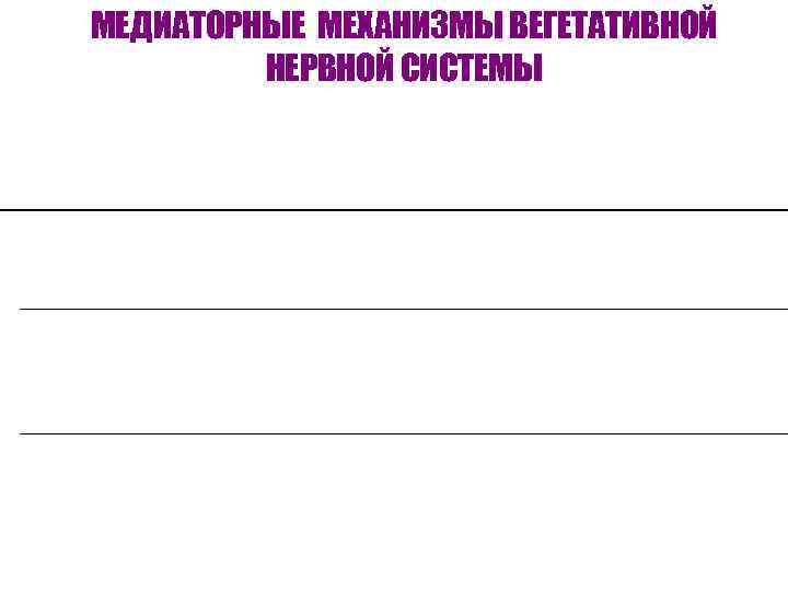 МЕДИАТОРНЫЕ МЕХАНИЗМЫ ВЕГЕТАТИВНОЙ НЕРВНОЙ СИСТЕМЫ 