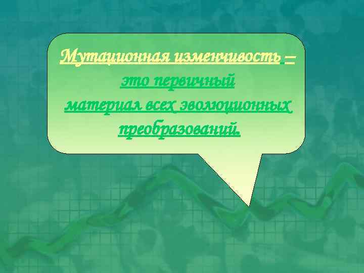 Мутационная изменчивость – это первичный материал всех эволюционных преобразований. 