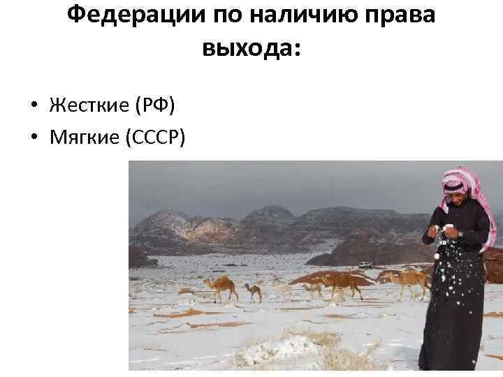 Федерации по наличию права выхода: • Жесткие (РФ) • Мягкие (СССР) 