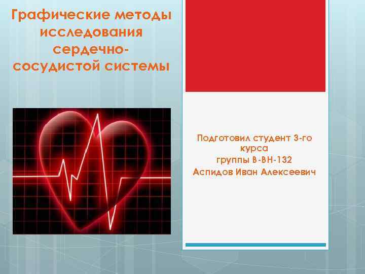 Графические методы исследования сердечнососудистой системы Подготовил студент 3 -го курса группы В-ВН-132 Аспидов Иван