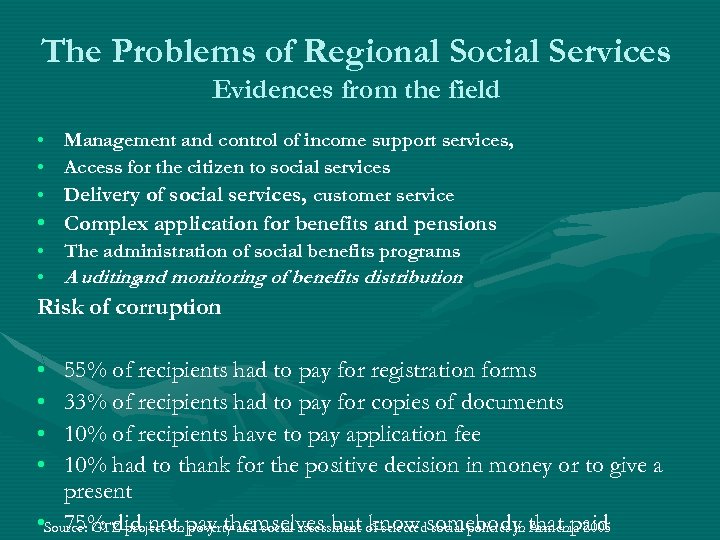 The Problems of Regional Social Services Evidences from the field • Management and control
