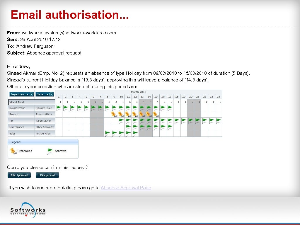 Email authorisation. . . From: Softworks [system@softworks-workforce. com] Sent: 26 April 2010 17: 42
