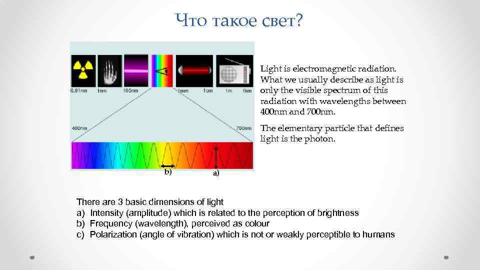 Что такое свет? Light is electromagnetic radiation. What we usually describe as light is