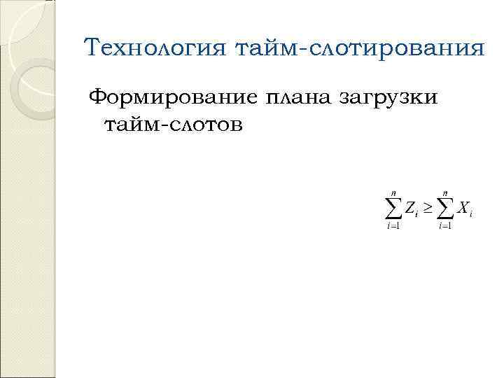 Технология тайм-слотирования Формирование плана загрузки тайм-слотов 