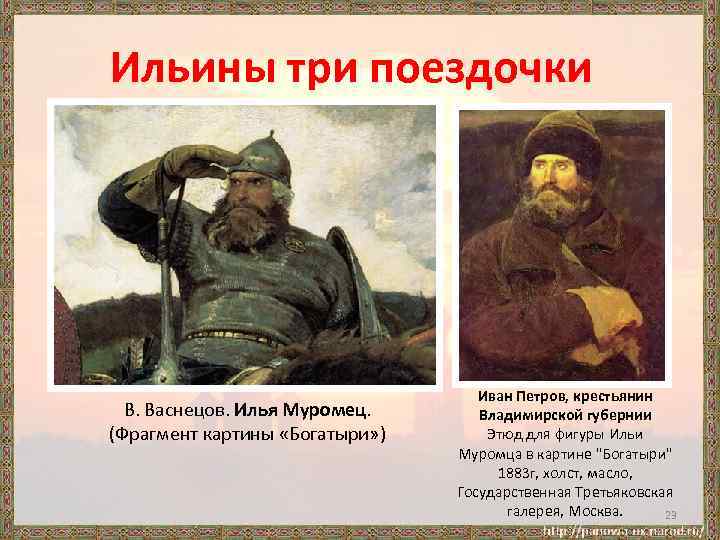 Ильины три поездочки В. Васнецов. Илья Муромец. (Фрагмент картины «Богатыри» ) Иван Петров, крестьянин