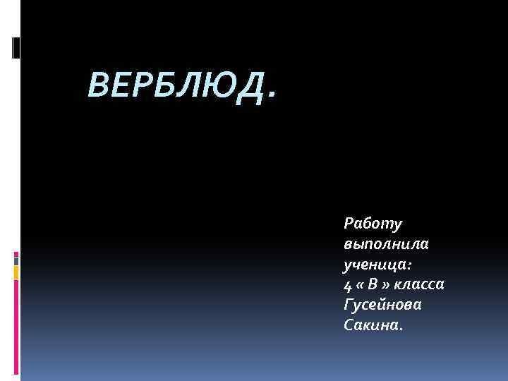 ВЕРБЛЮД. Работу выполнила ученица: 4 « В » класса Гусейнова Сакина. 