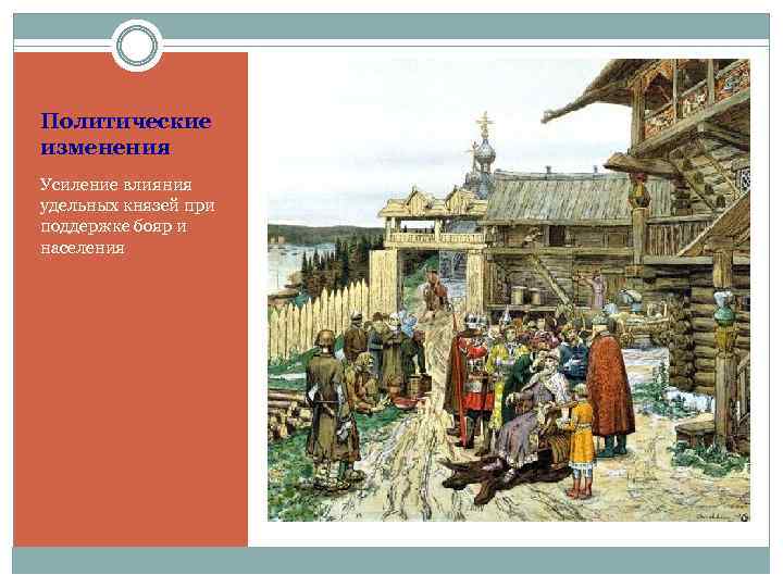 Политические изменения Усиление влияния удельных князей при поддержке бояр и населения 