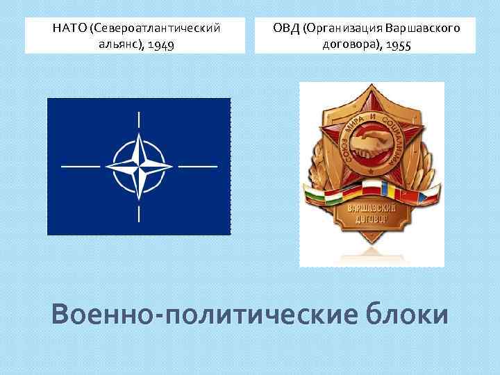 НАТО (Североатлантический альянс), 1949 ОВД (Организация Варшавского договора), 1955 Военно-политические блоки 