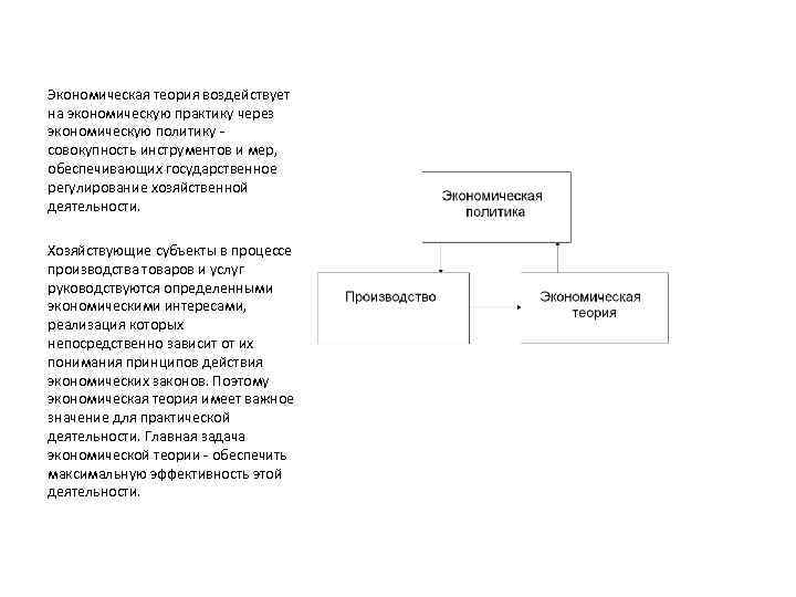 Экономическая теория воздействует на экономическую практику через экономическую политику совокупность инструментов и мер, обеспечивающих