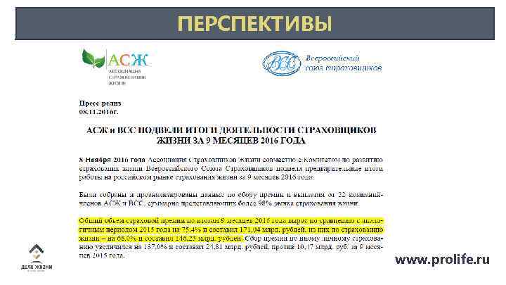 ПЕРСПЕКТИВЫ www. prolife. ru 