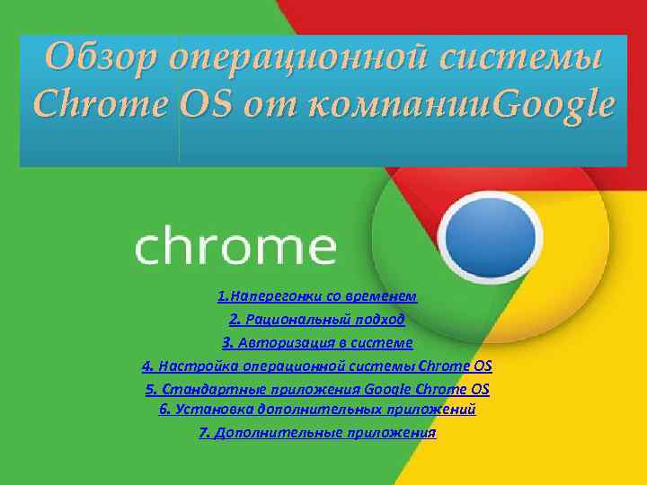 Обзор операционной системы Chrome OS от компании. Google 1. Наперегонки со временем 2. Рациональный