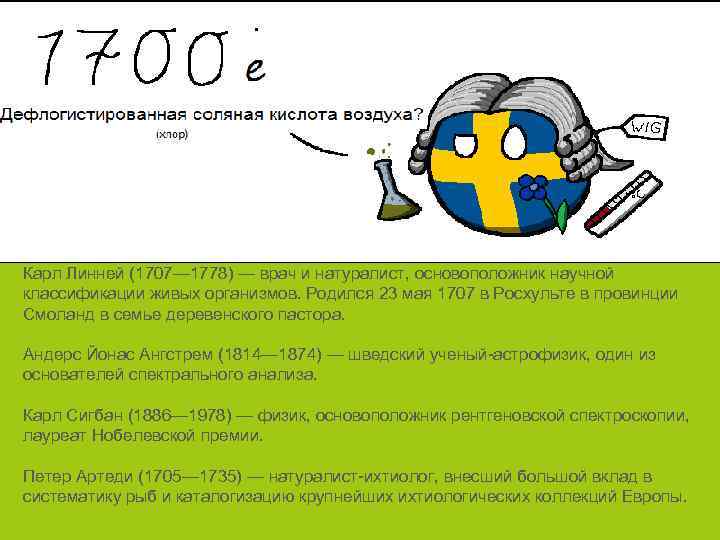 Карл Линней (1707— 1778) — врач и натуралист, основоположник научной классификации живых организмов. Родился