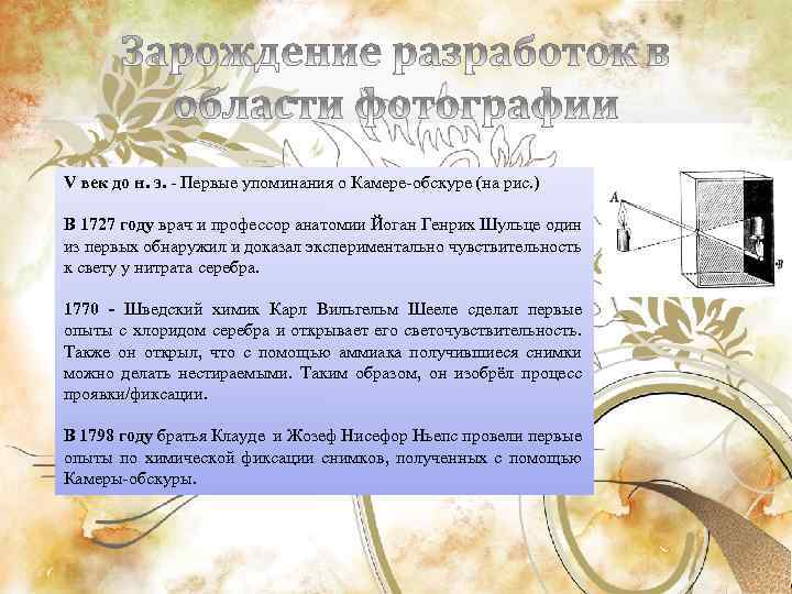 V век до н. э. - Первые упоминания о Камере-обскуре (на рис. ) В