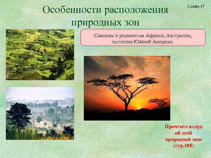 Особенности расположения природных зон Слайд 17 Саванны и редколесья Африки, Австралии, частично Южной Америки.