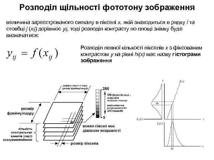 Розподіл щільності фототону зображення величина зареєстрованого сигналу в пікселі x, якій знаходиться в рядку