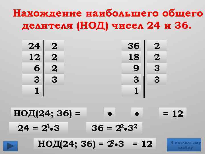 Наибольший общий делитель 36