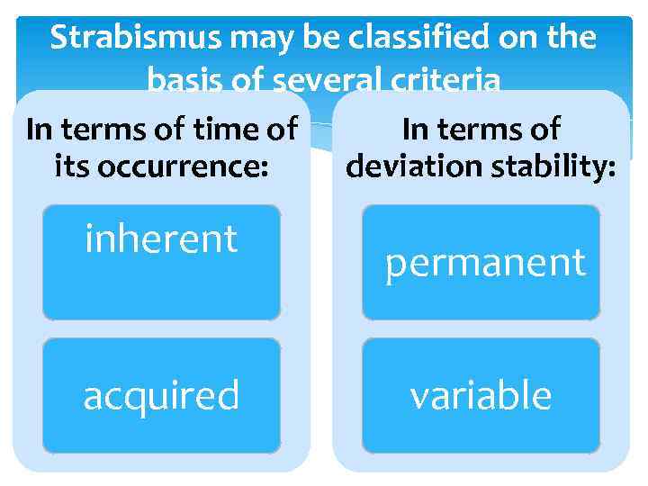 Strabismus may be classified on the basis of several criteria In terms of time