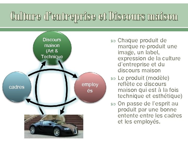Culture d’entreprise et Discours maison (Art & Technique cadres employ és Chaque produit de