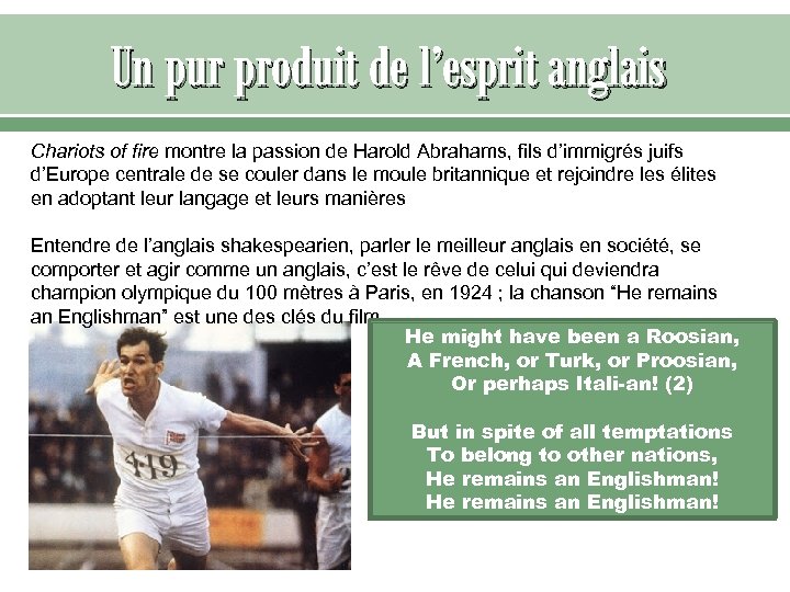 Un pur produit de l’esprit anglais Chariots of fire montre la passion de Harold
