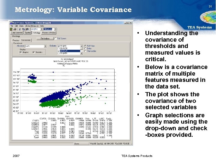 31 Metrology: Variable Covariance TEA Systems Top & bottom die sites 2007 • Understanding