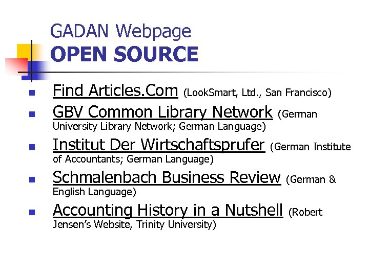 GADAN Webpage OPEN SOURCE n Find Articles. Com (Look. Smart, Ltd. , San Francisco)