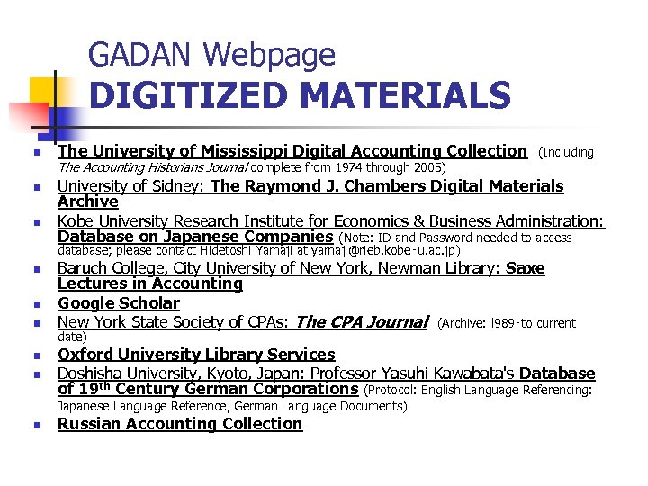 GADAN Webpage DIGITIZED MATERIALS n The University of Mississippi Digital Accounting Collection The Accounting