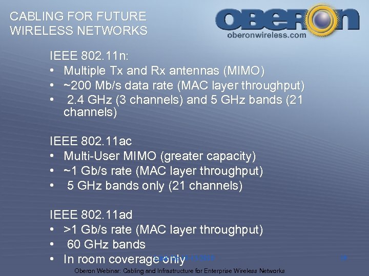 CABLING FOR FUTURE WIRELESS NETWORKS IEEE 802. 11 n: • Multiple Tx and Rx