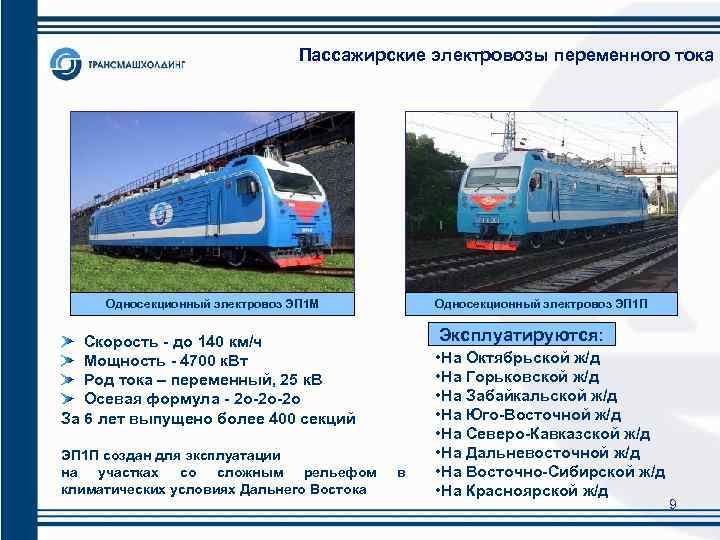 Пассажирские электровозы переменного тока Односекционный электровоз ЭП 1 М Односекционный электровоз ЭП 1 П