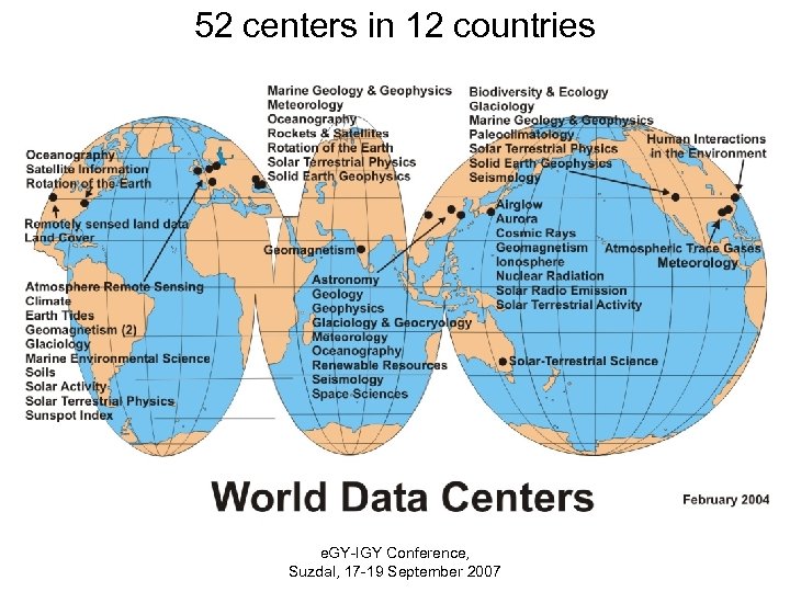 52 centers in 12 countries e. GY-IGY Conference, Suzdal, 17 -19 September 2007 