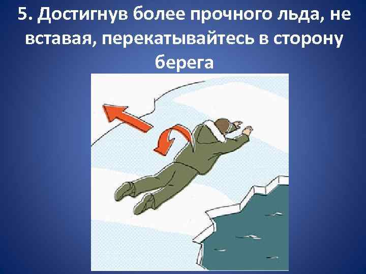 5. Достигнув более прочного льда, не вставая, перекатывайтесь в сторону берега 