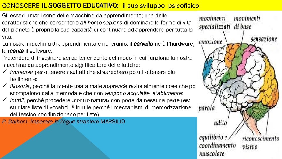 CONOSCERE IL SOGGETTO EDUCATIVO: il suo sviluppo psicofisico Gli esseri umani sono delle macchine