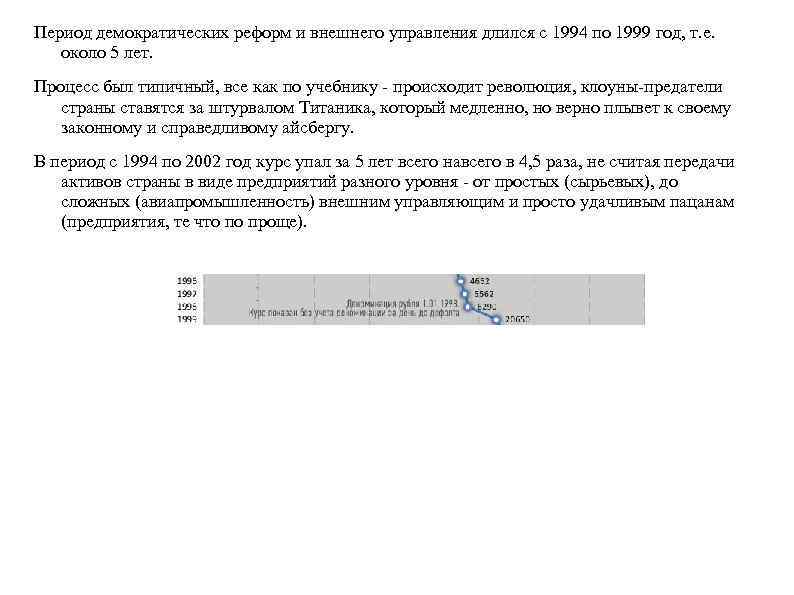 Период демократических реформ и внешнего управления длился с 1994 по 1999 год, т. е.