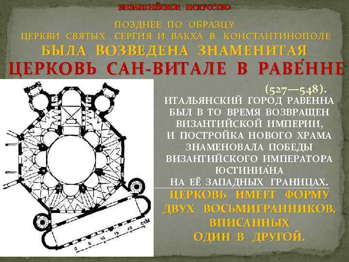 ВИЗАНТИЙСКОЕ ИСКУССТВО ПОЗДНЕЕ ПО ОБРАЗЦУ ЦЕРКВИ СВЯТЫХ СЕРГИЯ И ВАКХА В КОНСТАНТИНОПОЛЕ БЫЛА ВОЗВЕДЕНА