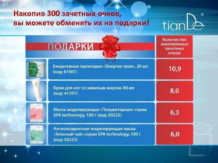 Накопив 300 зачетных очков, вы можете обменять их на подарки! 