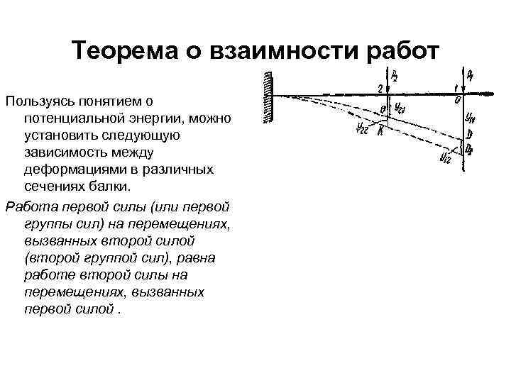 Теорема о взаимности работ Пользуясь понятием о потенциальной энергии, можно установить следующую зависимость между