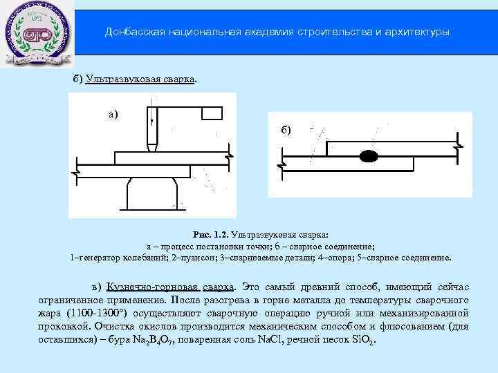 Донбасская национальная академия строительства и архитектуры б) Ультразвуковая сварка. а) б) Рис. 1. 2.