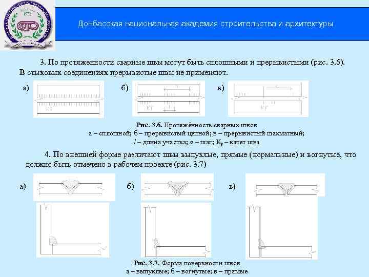 Донбасская национальная академия строительства и архитектуры 3. По протяженности сварные швы могут быть сплошными