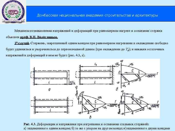 Донбасская национальная академия строительства и архитектуры Механизм возникновения напряжений и деформаций при равномерном нагреве