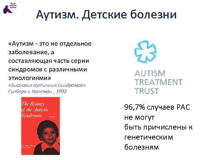 Аутизм. Детские болезни «Аутизм - это не отдельное заболевание, а составляющая часть серии синдромов