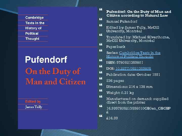  Pufendorf: On the Duty of Man and Citizen according to Natural Law Samuel