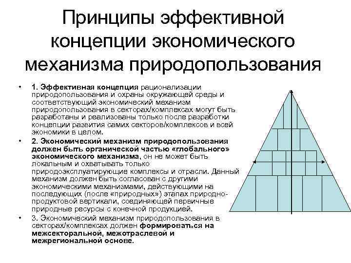 Принципы эффективной концепции экономического механизма природопользования • • • 1. Эффективная концепция рационализации природопользования