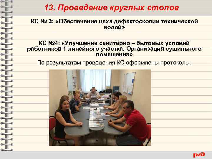 13. Проведение круглых столов КС № 3: «Обеспечение цеха дефектоскопии технической водой» КС №