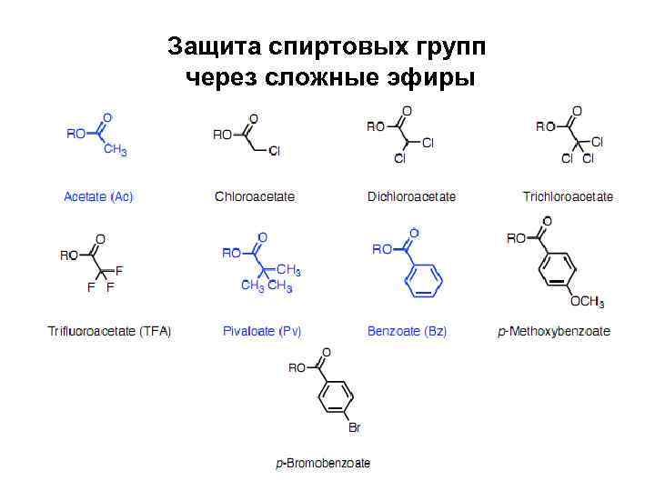 Защита спиртовых групп через сложные эфиры 