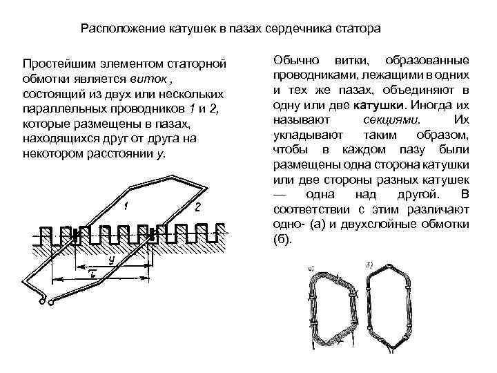 Расположение катушек в пазах сердечника статора Простейшим элементом статорной обмотки является виток , состоящий